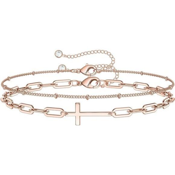 New Layered Bracelet Dainty Bracelet Gift for Women 14K Gold Filled Adjustable - Picture 2 of 5